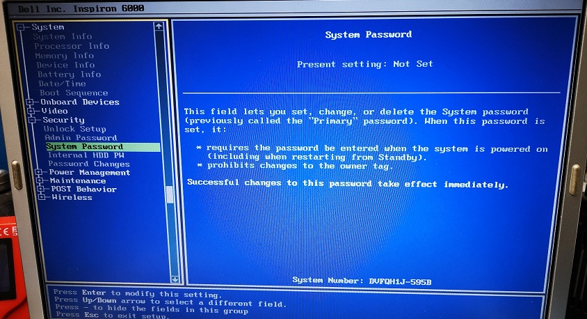 resetting administrator password in dell laptop