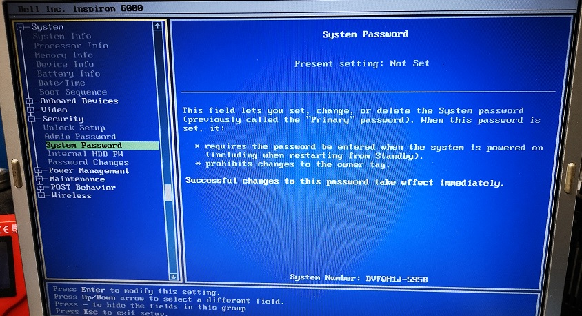 resetting 595B administrator password in dell laptop