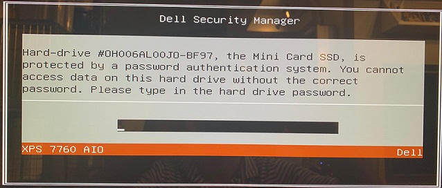 Dell XPS 9575 hard drive password protected